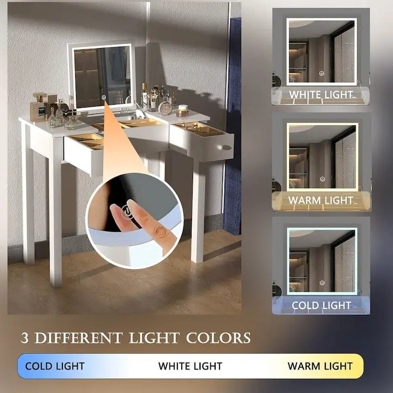 32,99 Table de rangement pour maquillage avec miroir et lumière LED