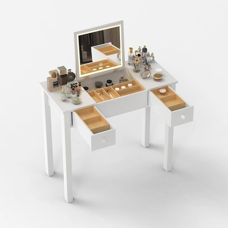 32,99 Table de rangement pour maquillage avec miroir et lumière LED