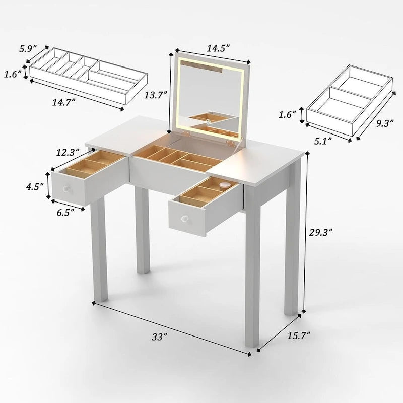 32,99 Table de rangement pour maquillage avec miroir et lumière LED