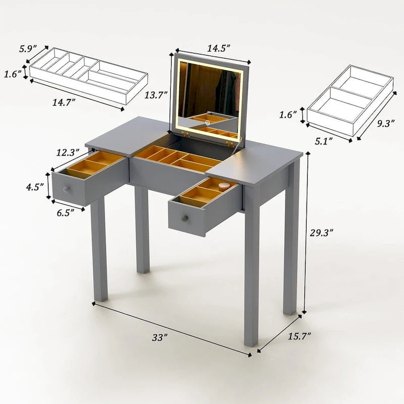 32,99 Table de rangement pour maquillage avec miroir et lumière LED