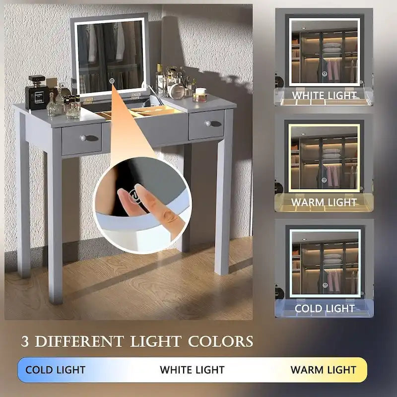 32,99 Table de rangement pour maquillage avec miroir et lumière LED