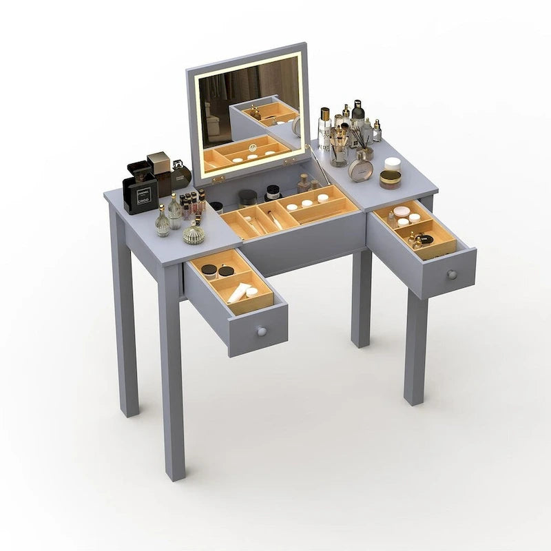 32,99 Table de rangement pour maquillage avec miroir et lumière LED