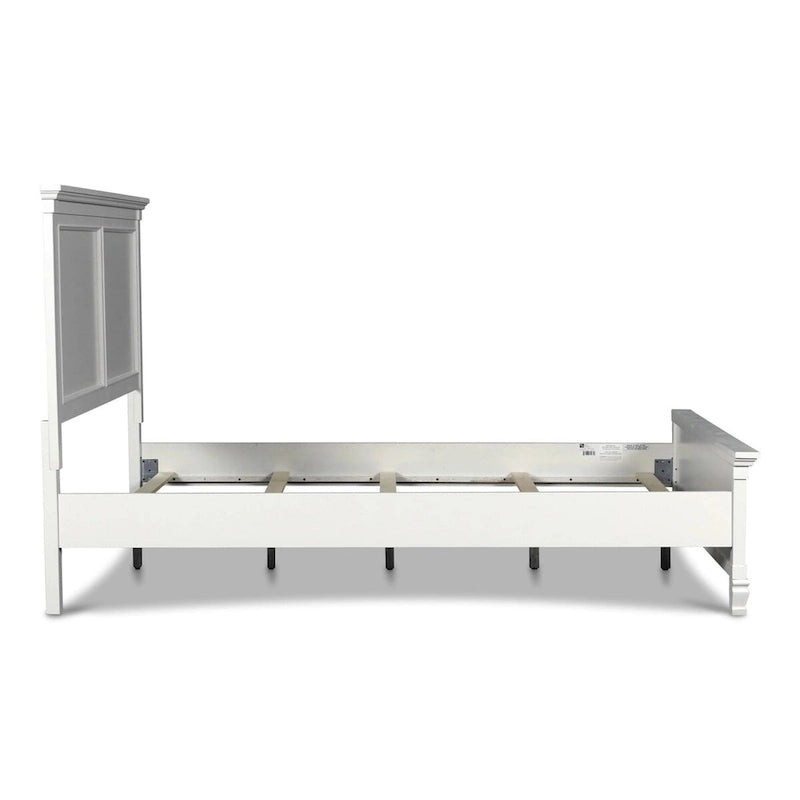 Lit double Umi, design classique à panneaux avec détails moulés, bois blanc