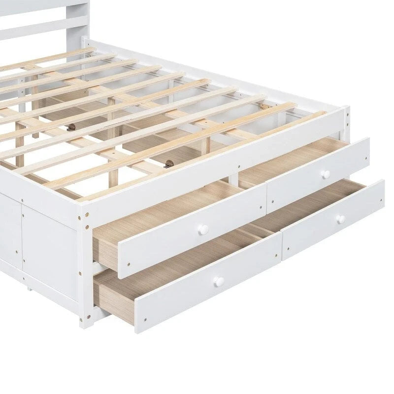 Lit plateforme King Size avec étagère de rangement et 8 tiroirs