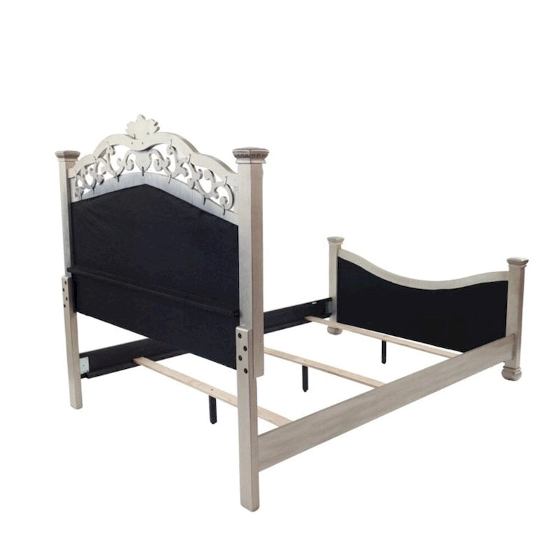 Lit avec tête et pied de lit rembourrés, coloris argent antique