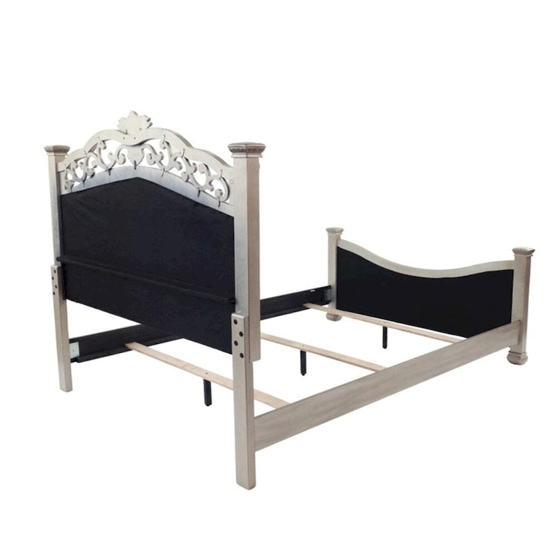 Lit avec tête et pied de lit rembourrés, coloris argent antique