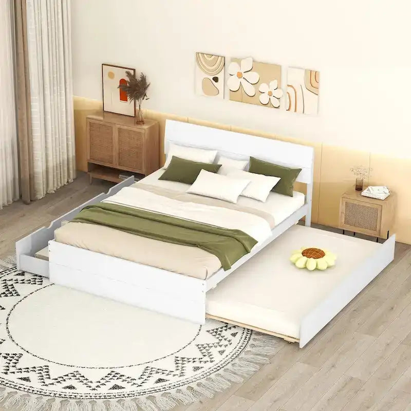 Cadre de lit double avec lit gigogne simple et 2 tiroirs