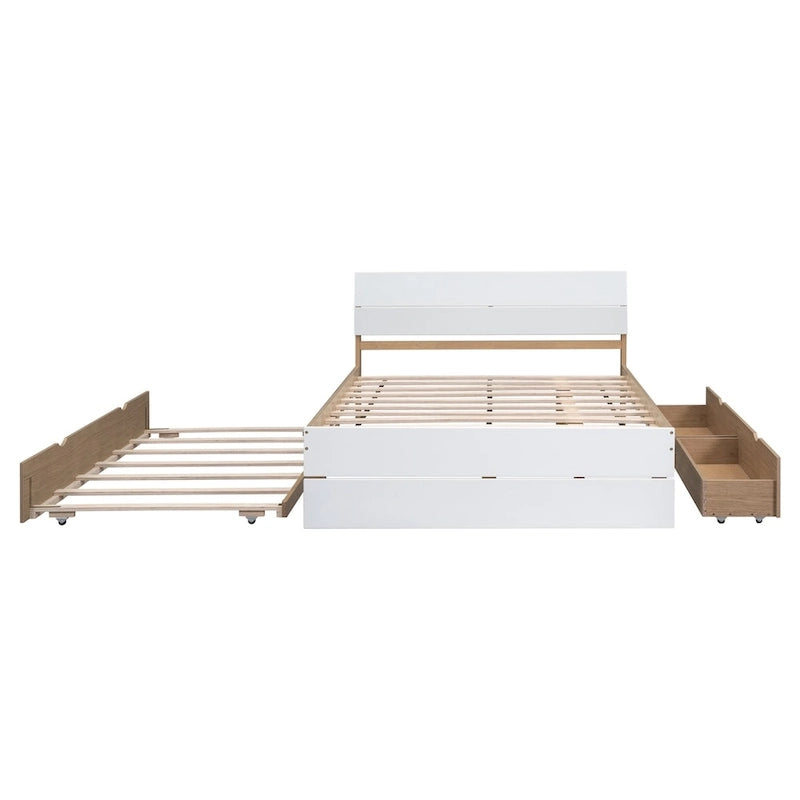Cadre de lit double avec lit gigogne simple et 2 tiroirs