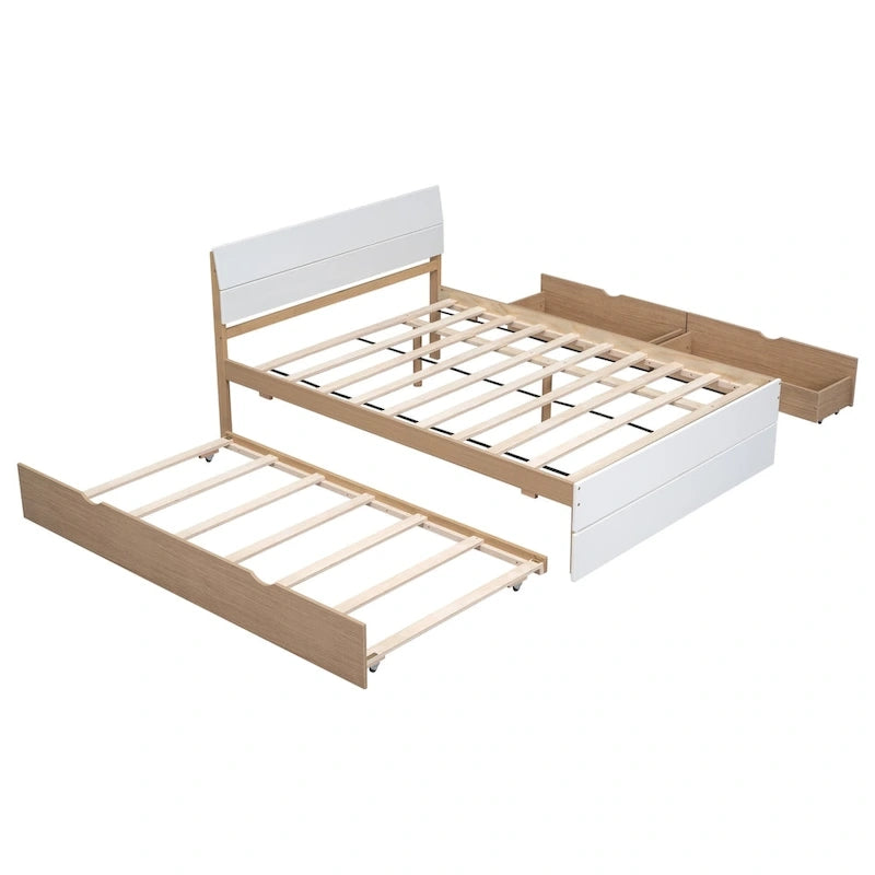 Cadre de lit double avec lit gigogne simple et 2 tiroirs