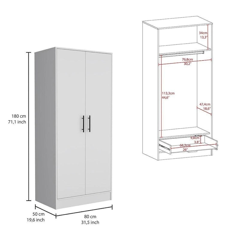 Ensemble de chambre à coucher 2 pièces FM Furniture Canaan avec armoire et commode 6 tiroirs, blanc