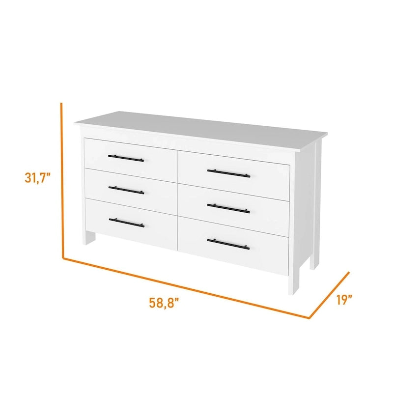 Ensemble de chambre à coucher 2 pièces FM Furniture Canaan avec armoire et commode 6 tiroirs, blanc