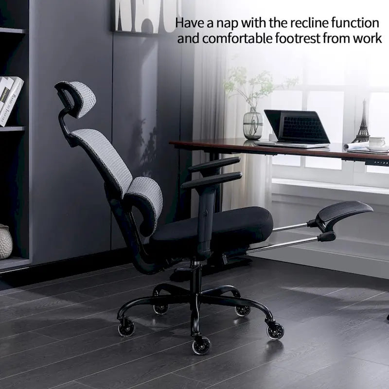 Chaise de bureau ergonomique avec repose-pieds, chaise de bureau à roulettes en caoutchouc