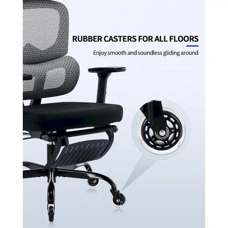 Chaise de bureau ergonomique avec repose-pieds, chaise de bureau à roulettes en caoutchouc