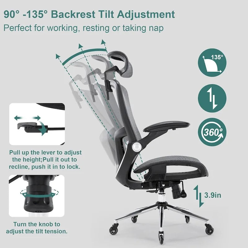 Chaise de bureau en maille, chaises de bureau à domicile avec dossier haut