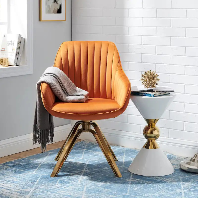 Fauteuil pivotant moderne Art Leon en velours avec finition dorée