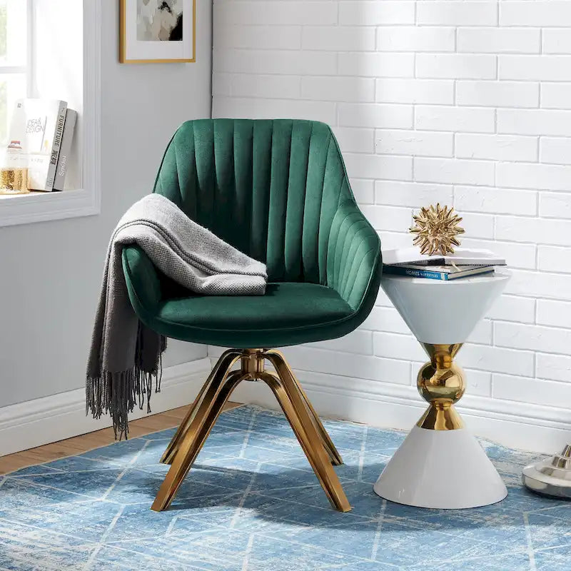 Fauteuil pivotant moderne Art Leon en velours avec finition dorée