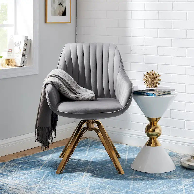 Fauteuil pivotant moderne Art Leon en velours avec finition dorée