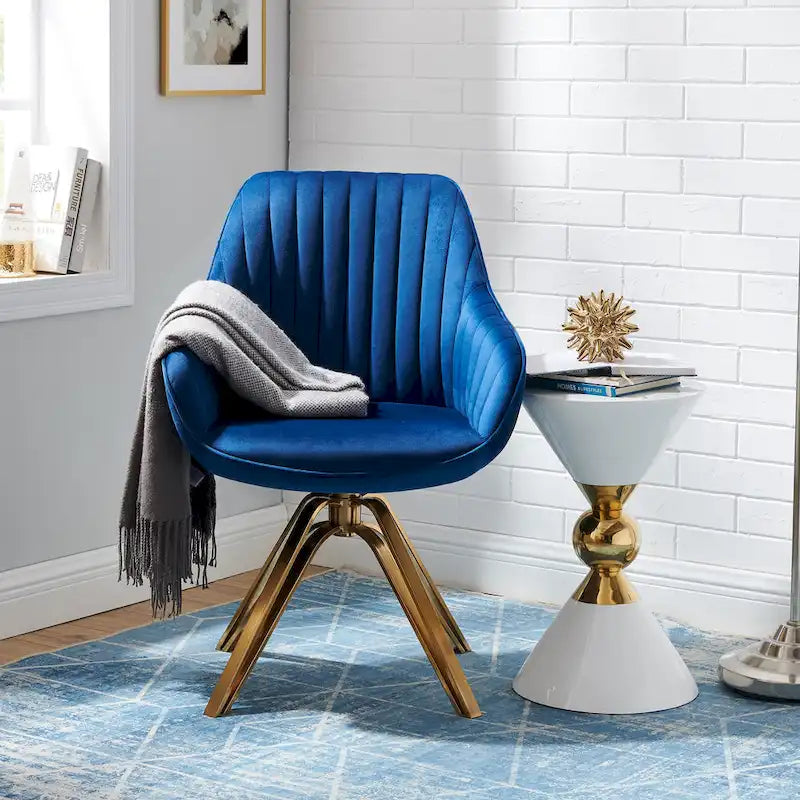 Fauteuil pivotant moderne Art Leon en velours avec finition dorée