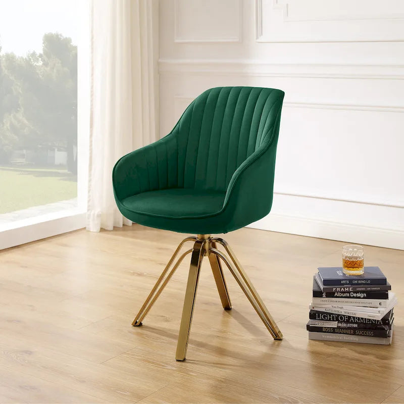 Fauteuil pivotant moderne Art Leon en velours avec finition dorée
