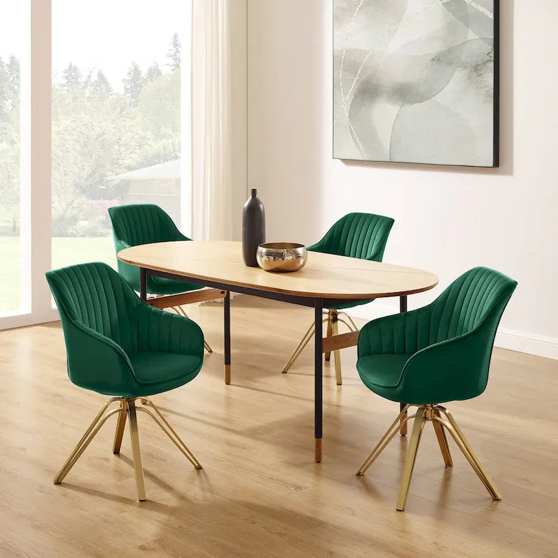 Fauteuil pivotant moderne Art Leon en velours avec finition dorée
