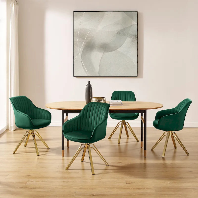 Fauteuil pivotant moderne Art Leon en velours avec finition dorée