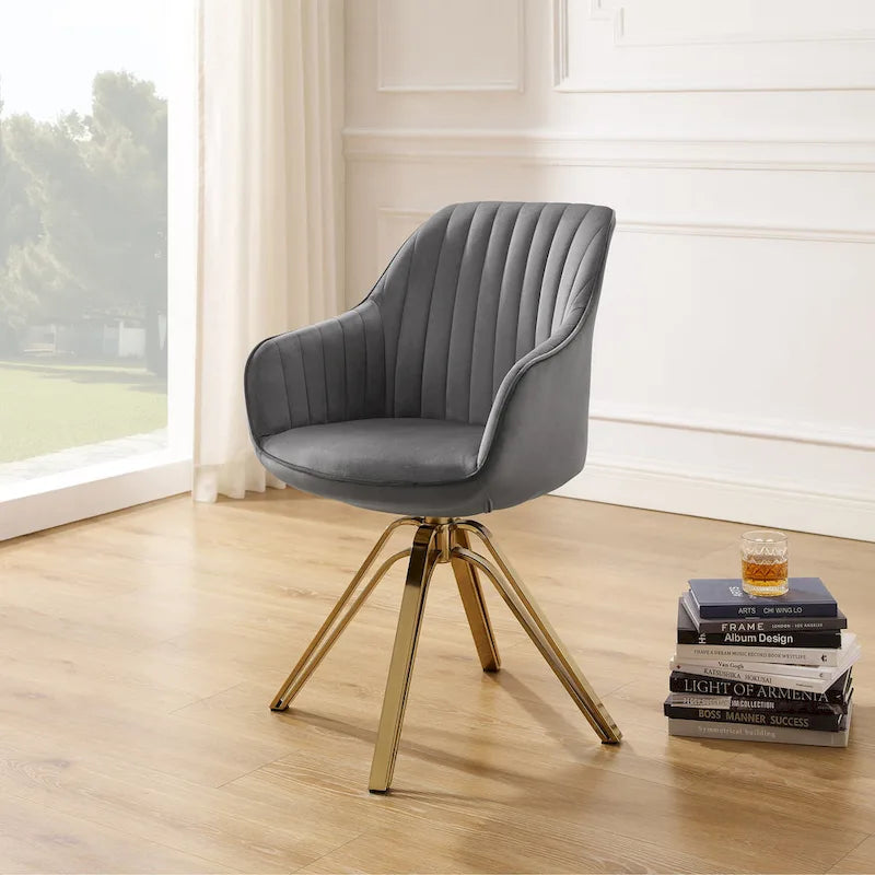 Fauteuil pivotant moderne Art Leon en velours avec finition dorée