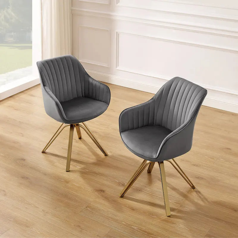 Fauteuil pivotant moderne Art Leon en velours avec finition dorée