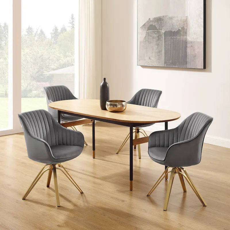 Fauteuil pivotant moderne Art Leon en velours avec finition dorée