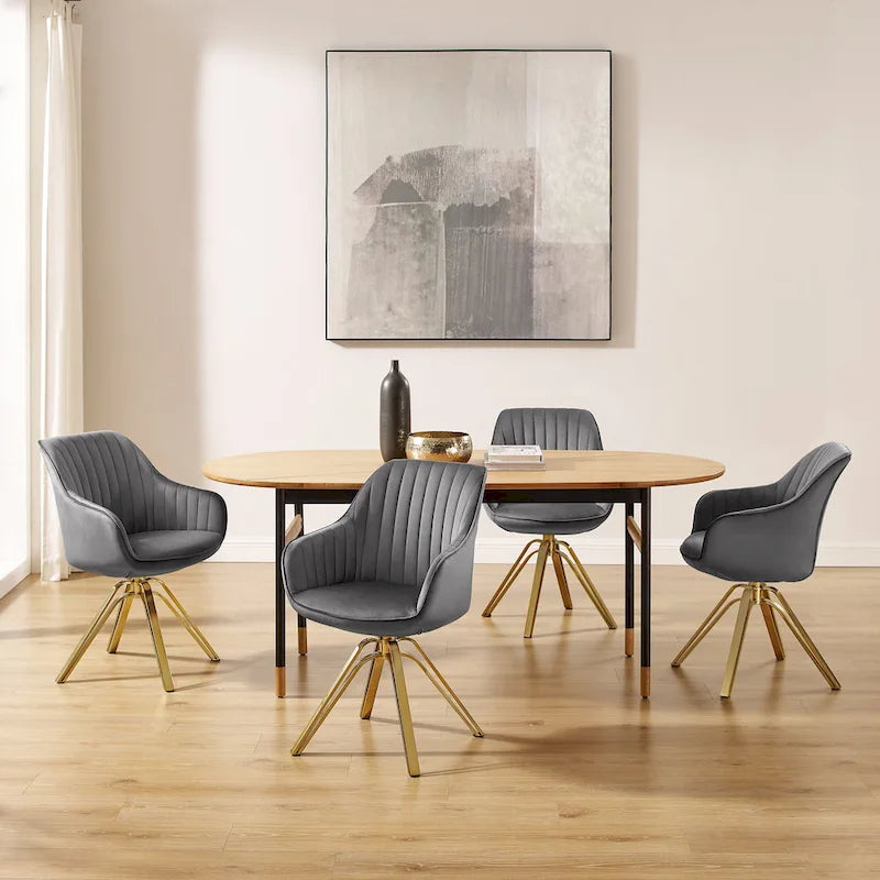 Fauteuil pivotant moderne Art Leon en velours avec finition dorée