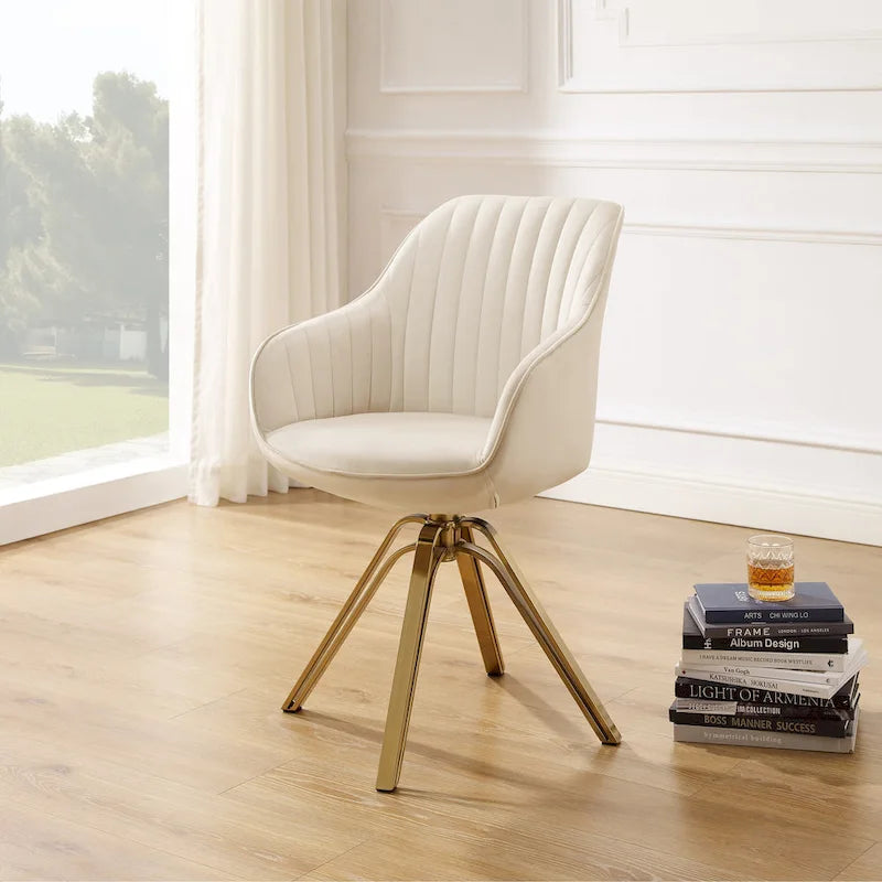 Fauteuil pivotant moderne Art Leon en velours avec finition dorée