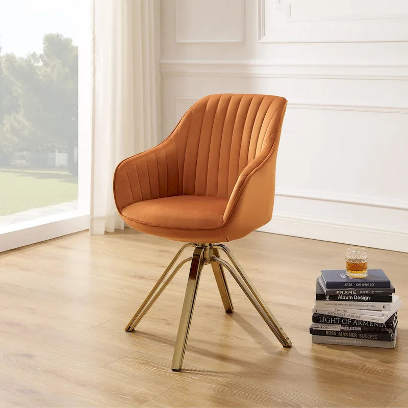 Fauteuil pivotant moderne Art Leon en velours avec finition dorée
