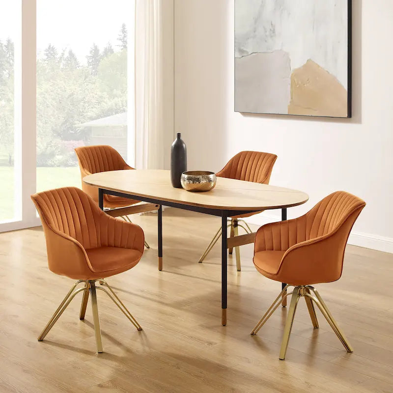 Fauteuil pivotant moderne Art Leon en velours avec finition dorée