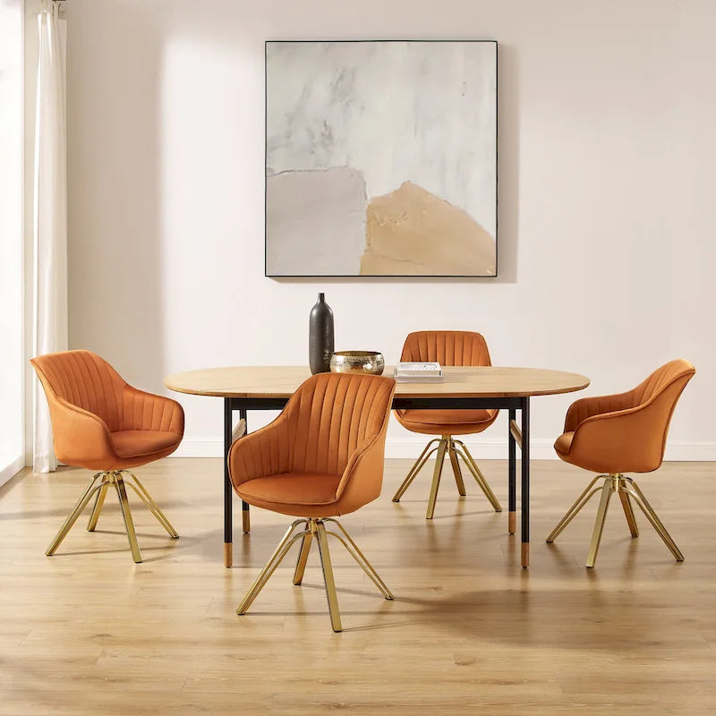 Fauteuil pivotant moderne Art Leon en velours avec finition dorée