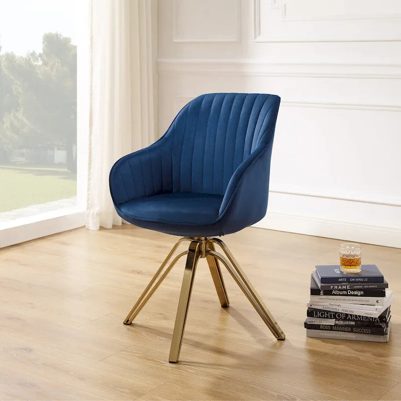 Fauteuil pivotant moderne Art Leon en velours avec finition dorée