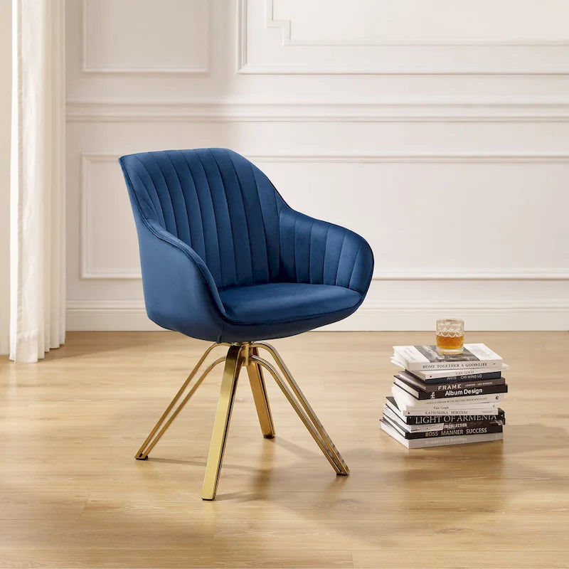 Fauteuil pivotant moderne Art Leon en velours avec finition dorée