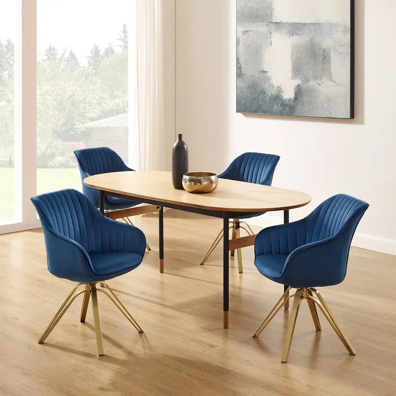 Fauteuil pivotant moderne Art Leon en velours avec finition dorée