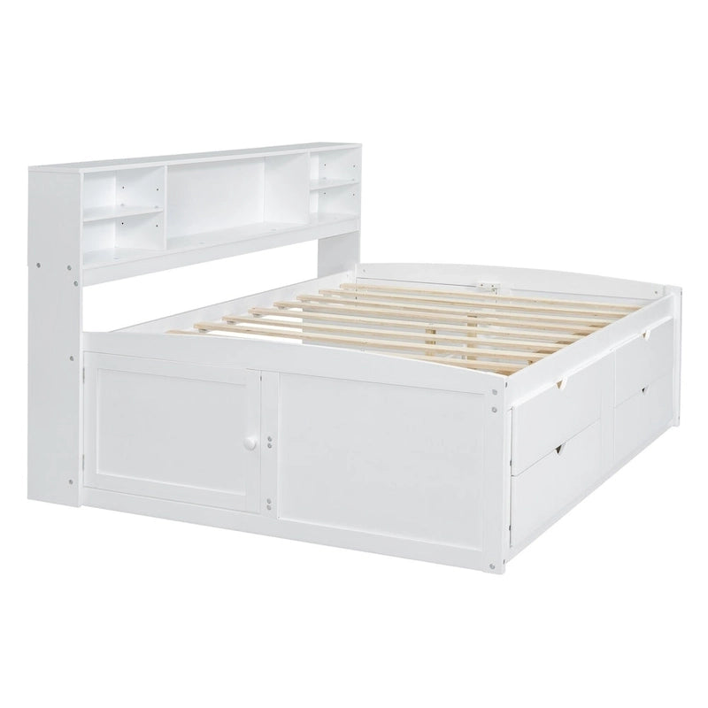 Lit de repos double Merax en bois avec armoires, étagères et 4 tiroirs