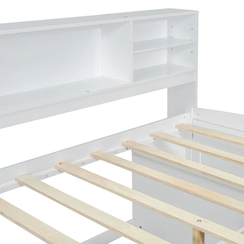 Lit de repos double Merax en bois avec armoires, étagères et 4 tiroirs
