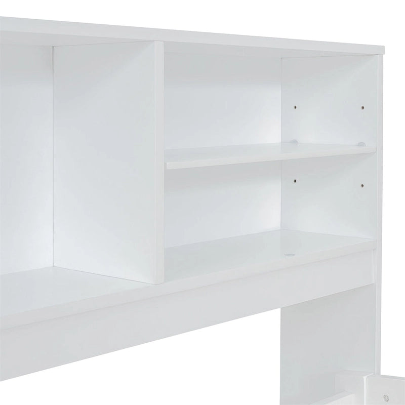 Lit de repos double Merax en bois avec armoires, étagères et 4 tiroirs