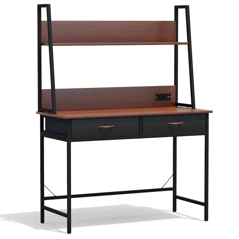 Bureau d'ordinateur avec prises de courant, tiroirs et étagère de rangement, poste de travail pour bureau à domicile