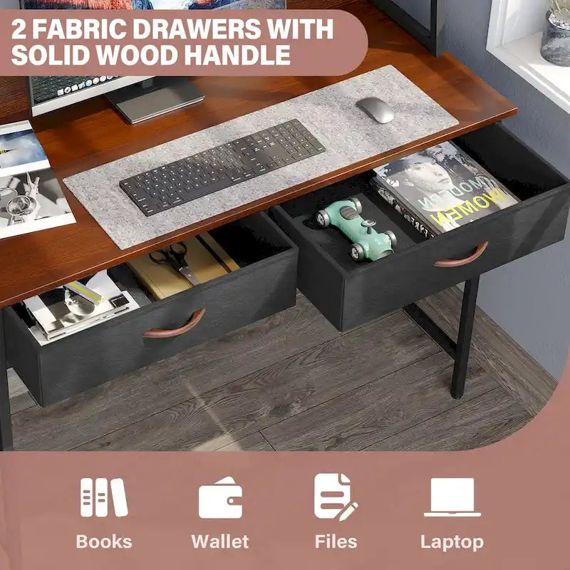 Bureau d'ordinateur avec prises de courant, tiroirs et étagère de rangement, poste de travail pour bureau à domicile