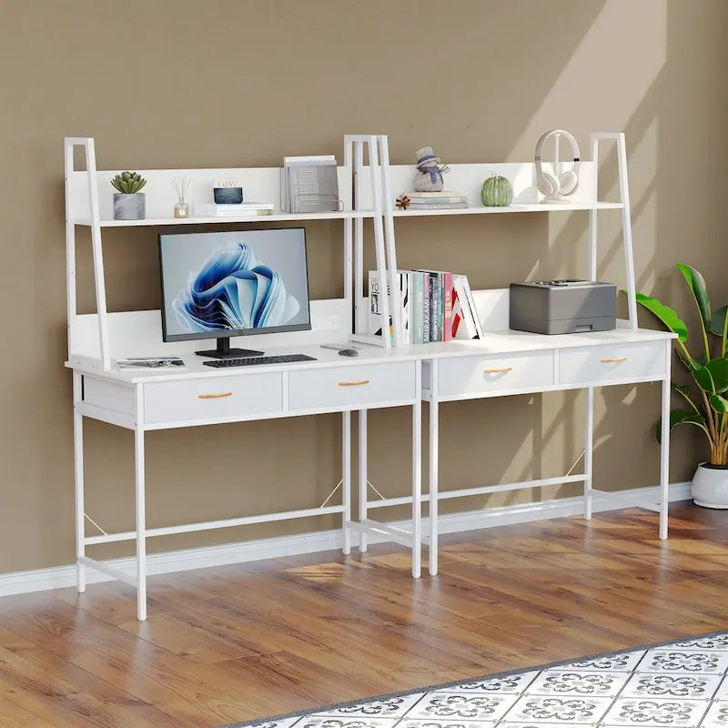 Bureau d'ordinateur avec prises de courant, tiroirs et étagère de rangement, poste de travail pour bureau à domicile