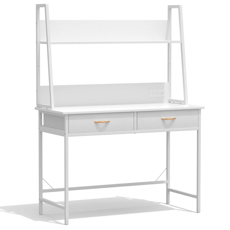Bureau d'ordinateur avec prises de courant, tiroirs et étagère de rangement, poste de travail pour bureau à domicile