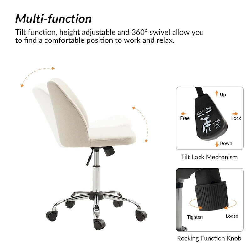 Chaise de Bureau sans Accoudoirs Sergio avec Pieds en Métal par HULALA HOME