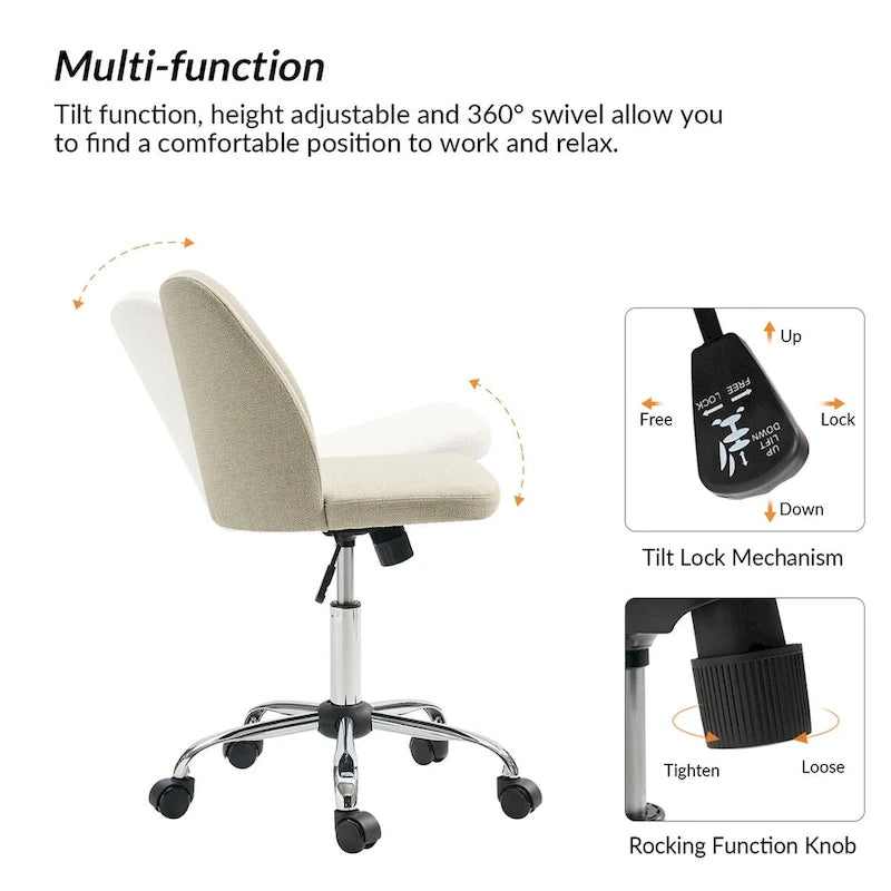Chaise de Bureau sans Accoudoirs Sergio avec Pieds en Métal par HULALA HOME
