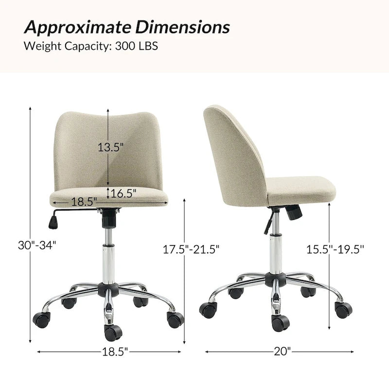 Chaise de Bureau sans Accoudoirs Sergio avec Pieds en Métal par HULALA HOME