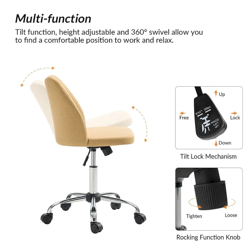 Chaise de Bureau sans Accoudoirs Sergio avec Pieds en Métal par HULALA HOME