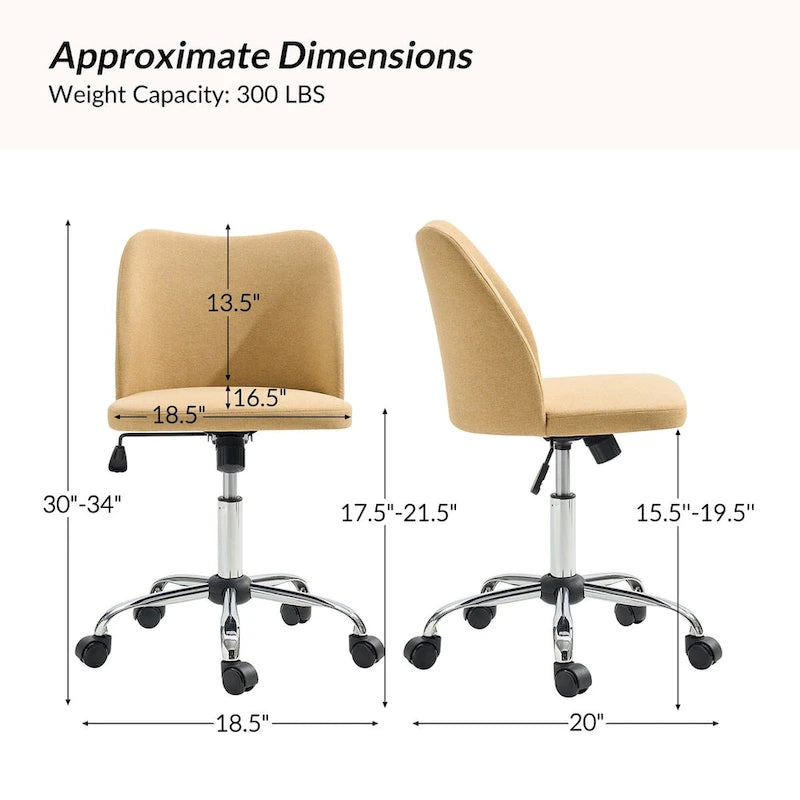 Chaise de Bureau sans Accoudoirs Sergio avec Pieds en Métal par HULALA HOME