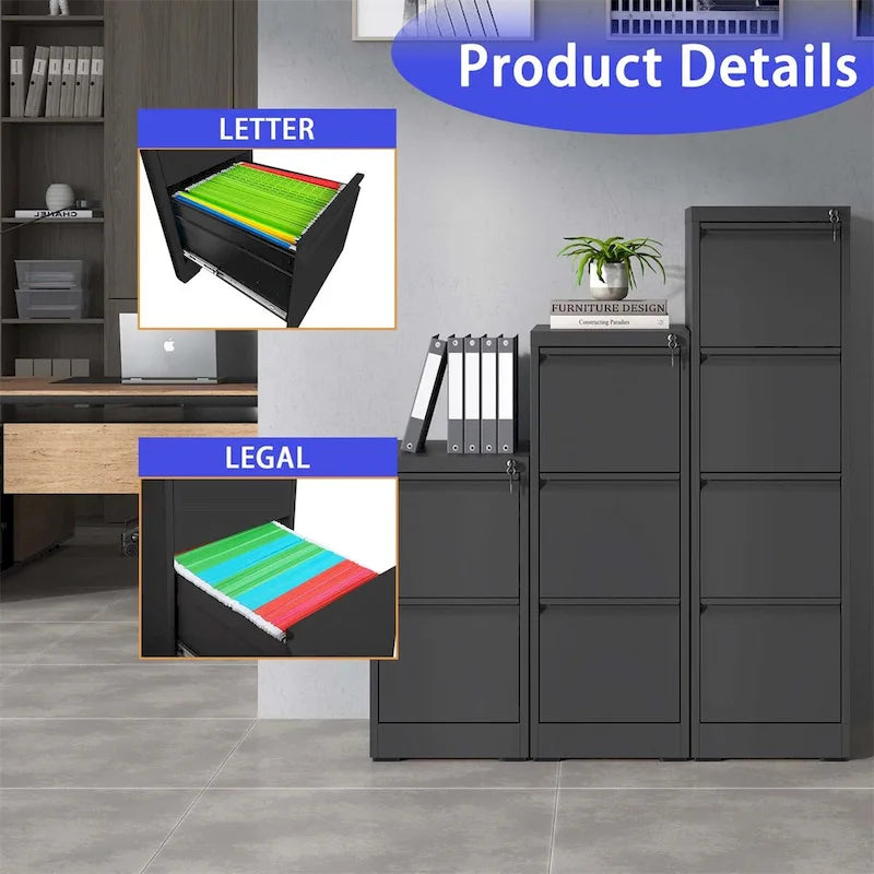 Classeur métallique vertical à 4 tiroirs avec serrure pour bureau à domicile