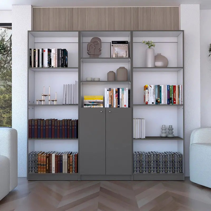 Ensemble de 3 pièces Kenyon, bibliothèque de 74 po de large avec 5 étagères et armoire